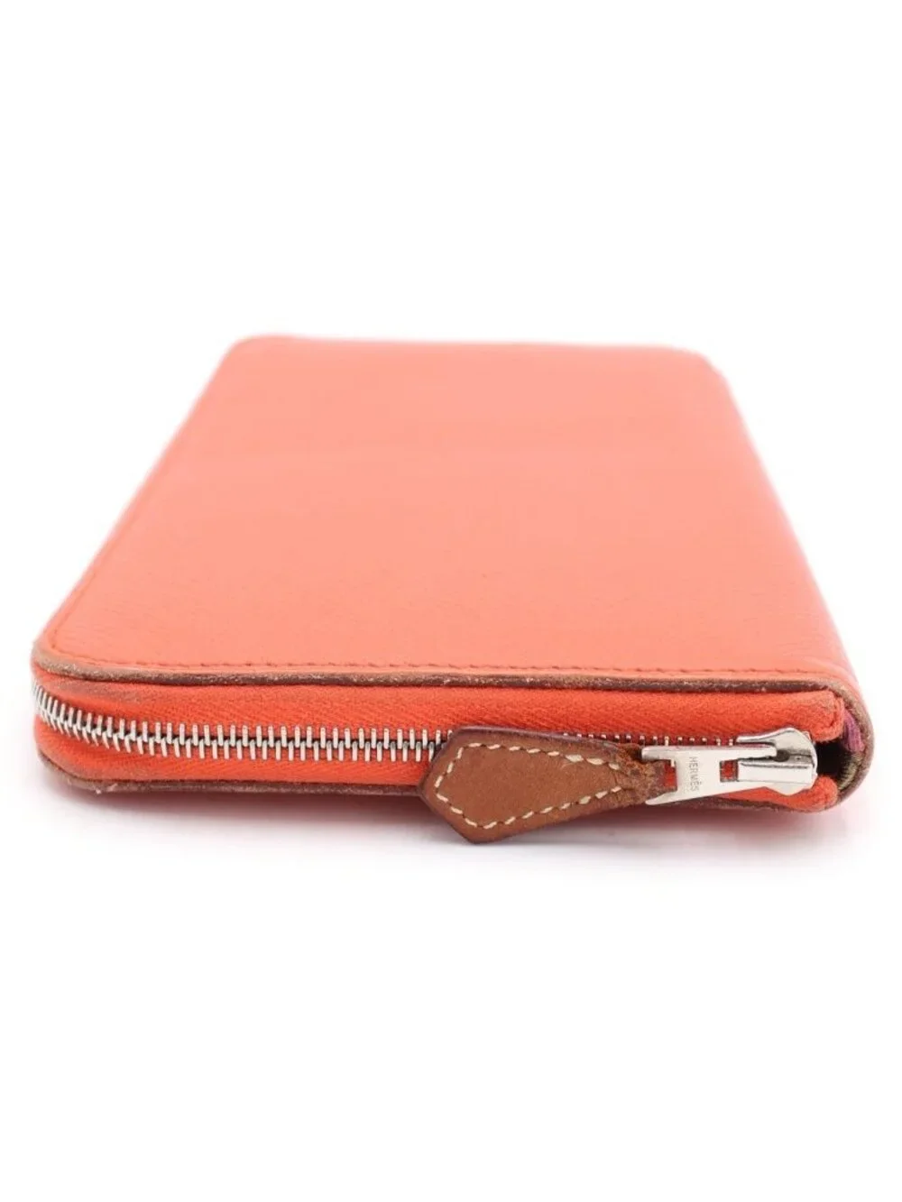 Hermes Azap Long Silk in Wallet Card Case Red Orange Epsom Silver